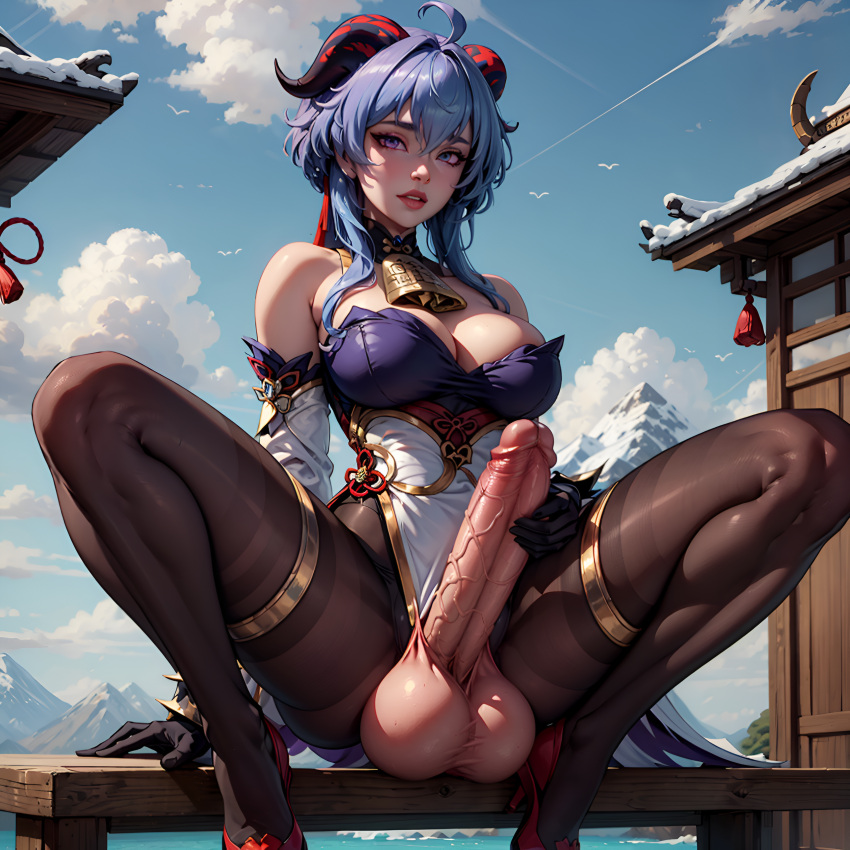 1futa 1futanari ai_generated backless_outfit balls ballsack bangs bare_shoulders bell big_balls big_penis big_testicles blue_eyes blue_hair breasts cleavage cowbell daytime detached_sleeves erect_penis erection exposed_balls exposed_penis fit fit_futanari from_below futa futa_only futanari ganyu_(genshin_impact) genshin_impact gloves goat_horns hair_between_eyes hi_res high_heels highres holding_own_penis horns huge_balls huge_cock huge_testicles large_balls large_penis large_testicles leg_strap legs legs_spread light-skinned_futanari light_skin lipstick long_hair long_penis long_sleeves looking_at_viewer medium_breasts neck_bell outdoors penis sitting smooth_balls solo solo_futa teeth_showing testicles thighs uncensored valox veins veiny_penis viewed_from_below winter