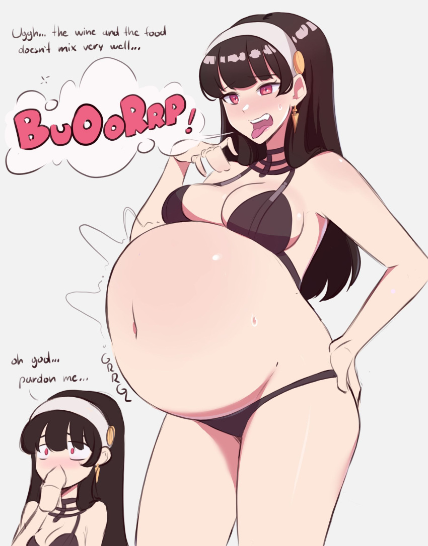 1girls big_belly black_hair bloated_belly blush burping cleavage clothed clothing drunk elpacha2 embarrassed female female_only gassy indigestion long_hair medium_breasts navel red_eyes rumbling_stomach spy_x_family yor_briar