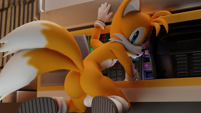 2_tails 3d anthro ass backsack balls canid canine computer digital_media electronics fox genitals hi_res kneeling looking_at_viewer looking_back male male_only mammal mostly_nude multi_tail sega solo sonic_(series) sonic_the_hedgehog_(series) tail tails twintails3d