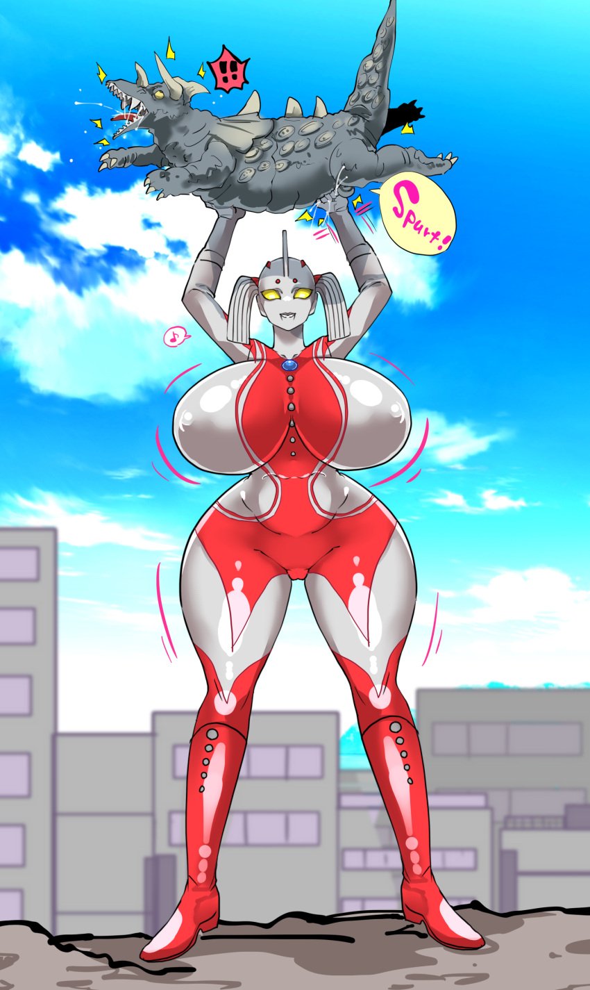 building city ejaculation giantess handjob large_breasts mother_of_ultra nursing_handjob thick_thighs ultraman_(franchise) ultrawoman_marie wide_hips