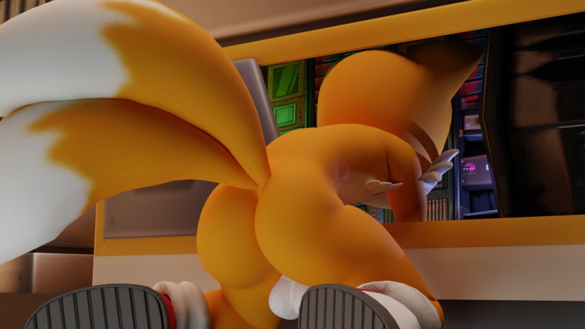 2_tails 3d anthro ass backsack balls canid canine clothing computer digital_media electronics footwear footwear_only fox genitals hi_res kneeling male male_only mammal mostly_nude multi_tail sega shoes shoes_only solo sonic_(series) sonic_the_hedgehog_(series) tail tails twintails3d