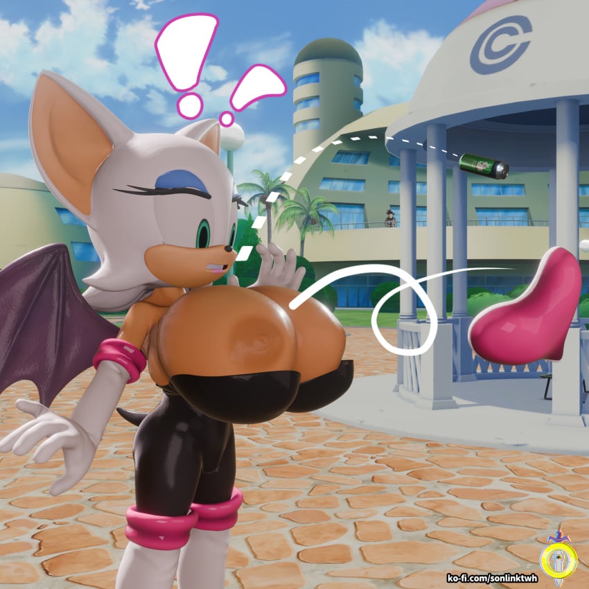 3d 3d_model anthro bat beverage big_breasts breast_expansion breasts clothed clothing energy_drink expansion exposed_breasts female furry hi_res mammal mobian mobian_(species) mobian_bat partially_clothed rouge_the_bat sega solo sonic_(series) sonic_adventure_2 sonic_the_hedgehog_(series) sonlink top_heavy