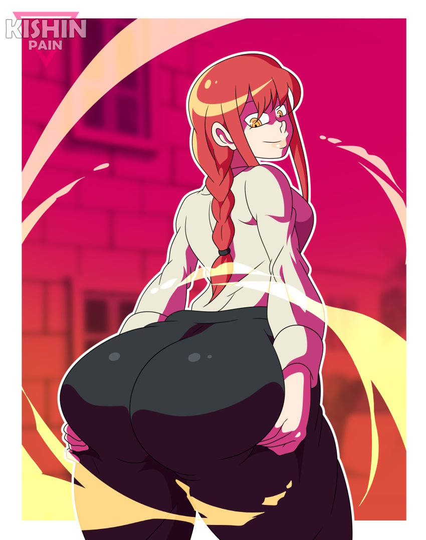 1girls ass ass_support big_ass bottom_heavy bubble_butt chainsaw_man clothing dat_ass dumptruck_ass fat_ass female female_only huge_ass kishinpain large_ass looking_at_viewer looking_back makima_(chainsaw_man) red_hair solo thick_ass thick_thighs wide_hips