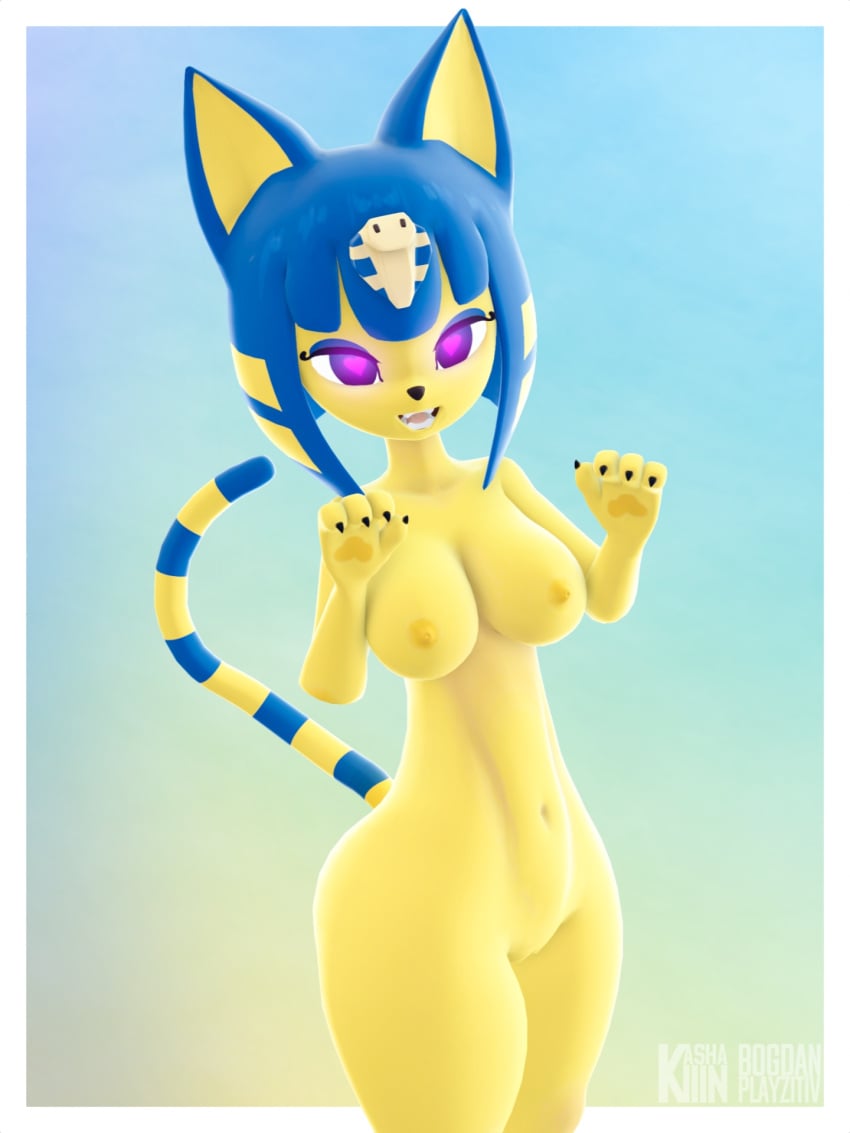 3d animal_crossing ankha ankha_(animal_crossing) bagoplayzitiv big_breasts feline furry heart heart-shaped_pupils heart_symbol naked naked_female nude nude_female source_filmmaker