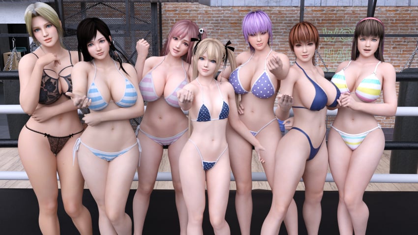 7girls alluring ayane_(doa) bikini black_g-string black_hair black_lingerie blonde_hair brown_hair cleavage dead_or_alive dead_or_alive_2 dead_or_alive_3 dead_or_alive_4 dead_or_alive_5 dead_or_alive_6 dead_or_alive_xtreme dead_or_alive_xtreme_2 dead_or_alive_xtreme_3 dead_or_alive_xtreme_3_fortune dead_or_alive_xtreme_beach_volleyball dead_or_alive_xtreme_venus_vacation g-string g-string_bikini gym helena_douglas hitomi_(doa) honoka_(doa) honoka_fighter huge_breasts kasumi_(doa) kokoro_(doa) kunoichi large_breasts lavender_hair lingerie magenta_hair marie_rose red_hair redhead silf silfs small_breasts tecmo thong thong_bikini wrestling_ring xwf