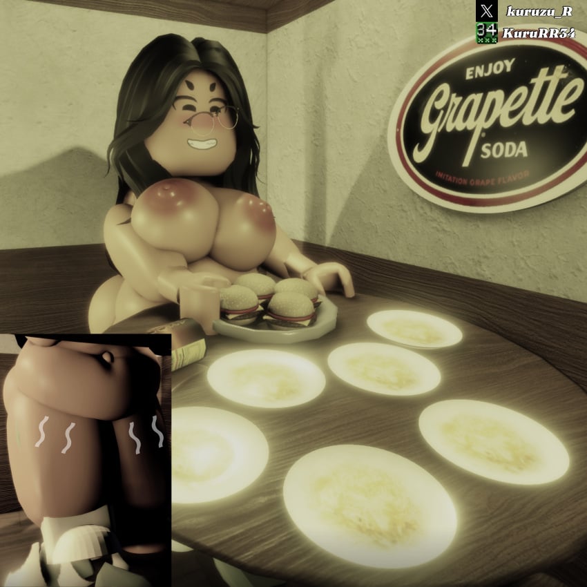 big_belly big_breasts eating_food fat fat_female female food giantess growth kururr34 roblox robloxian weight_gain