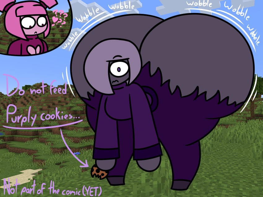 baws_(artist) big_ass big_butt blush comic comic_page cookie cute cute_face femboy funny huge_ass huge_butt hyper hyper_ass minecraft pink_hair pinky_(baws) purple_(baws) purple_hair