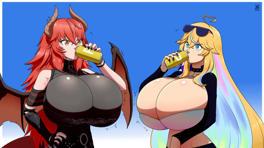 2girls arielle_(vtuber) growing_breasts inflation virtual_youtuber vshojo vtuber ydbunny zentreya