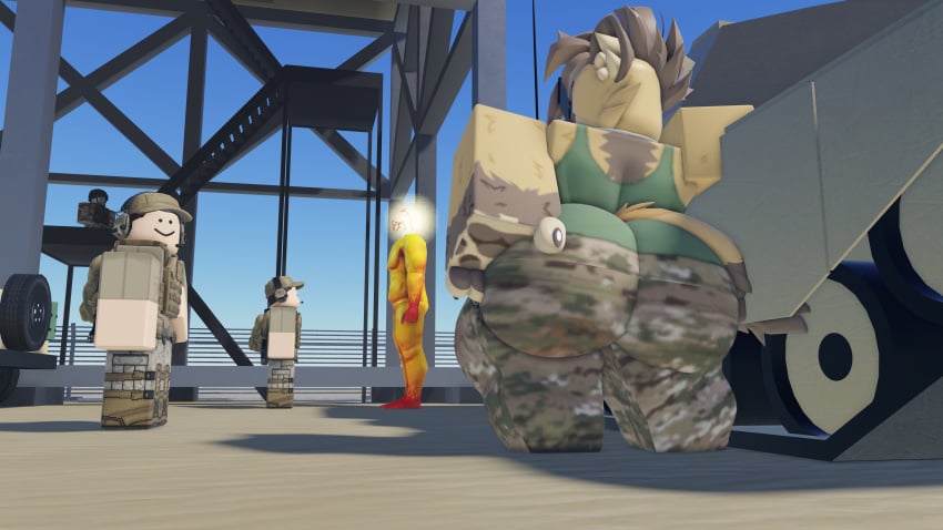 3d anthro ass ass_focus behind_view femboy furry hyena male_only military_uniform nekomaniaa roblox roblox_avatar robloxian self_upload sisyphus_prime_(ultrakill) tank_top