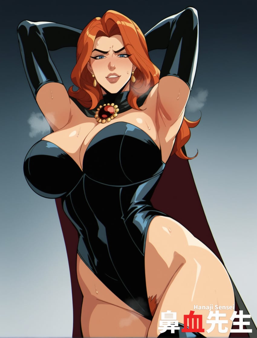 1girls ai_generated armpit_fetish armpits blue_eyes breasts cape dominant_female dominatrix elbow_gloves goblin_queen_(x-men) hanajisensei jean_grey leotard madelyne_pryor marvel marvel_comics mature_female mature_woman milf mutant_(marvel) orange_hair pubic_hair slender_waist thick_thighs x-men x-men_97