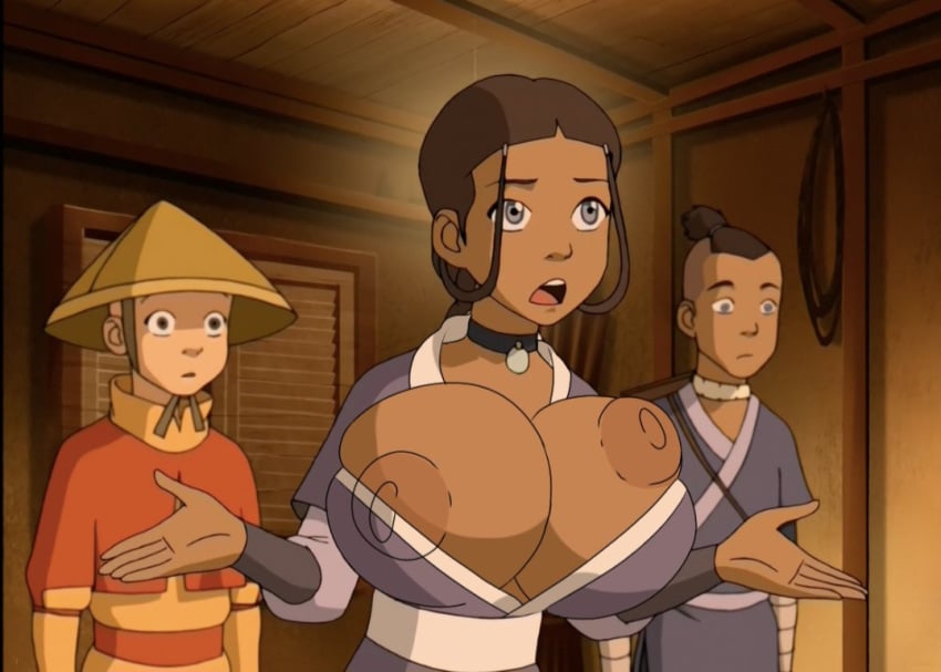 aang avatar_the_last_airbender big_breasts editorl huge_breasts katara sokka useless_clothing