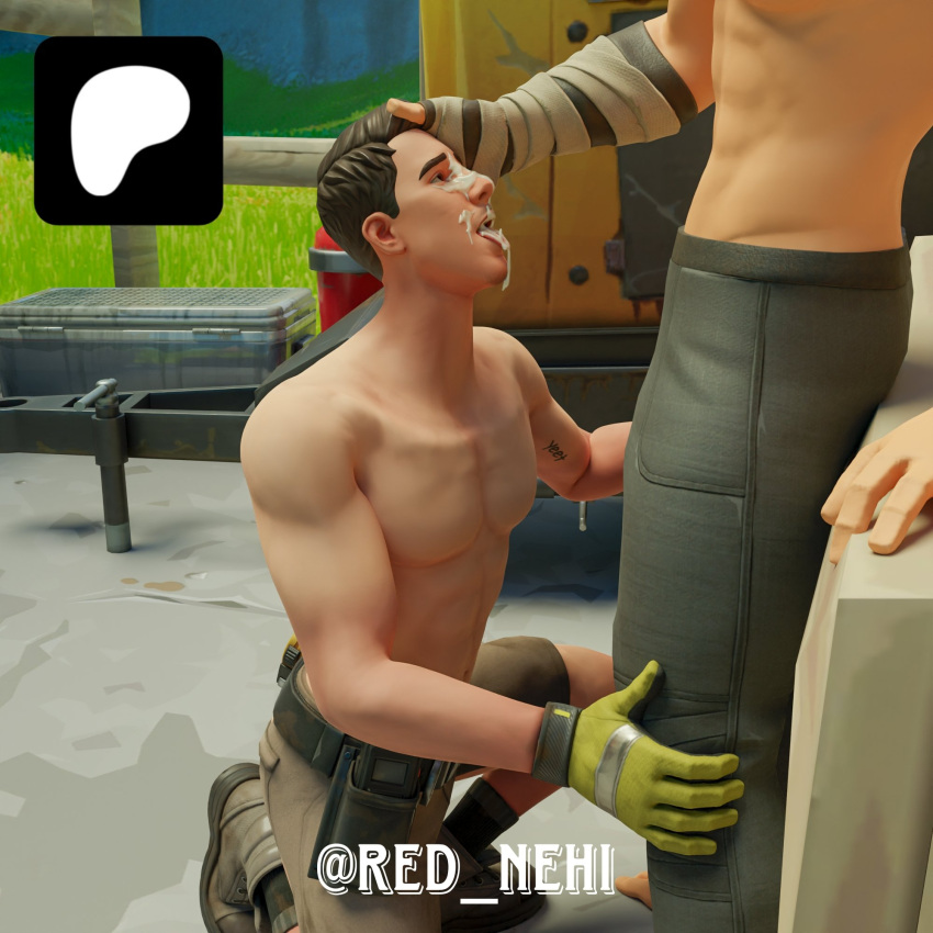 cum cum_on_face facial fortnite lazarbeam male_focus male_only open_mouth red_nehi sypherpk topless yaoi