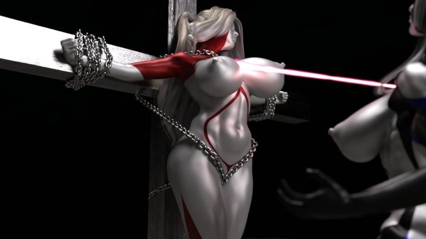 3d alien alien_girl alien_humanoid breasts glowing_eyes large_breasts nipples nude original original_character outside silver_skin superheroine thick_thighs ultraman_(franchise) ultrawoman wide_hips yoidore