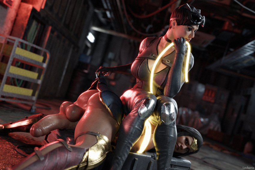 3d batman_(series) catwoman catwoman_(injustice) dc dc_comics diana_prince futanari hi_res injustice_2 lasso lasso_of_truth lecherix selina_kyle wonder_woman wonder_woman_(injustice) wonder_woman_(series)