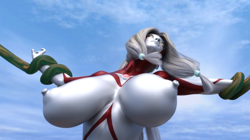 3d alien alien_girl alien_humanoid breasts glowing_eyes large_breasts nipples nude original original_character outside silver_skin superheroine thick_thighs ultraman_(franchise) ultrawoman wide_hips yoidore