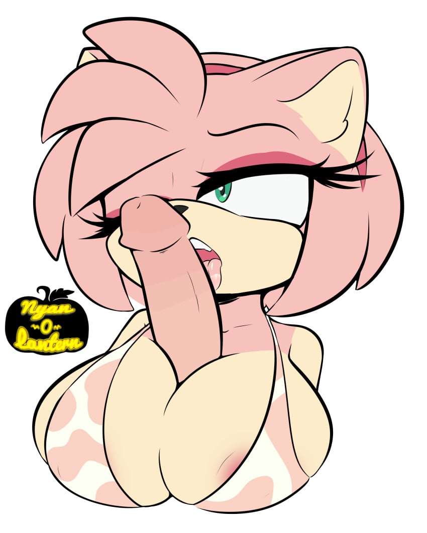 alpha_channel amy_rose anthro boobjob breasts bust_portrait busty cow_print for_sticker_use furry licking licking_penis nyan_o_lantern(artist) paizuri paizuri_fellatio paizuri_under_clothes penis_between_breasts png sonic_(series) sonic_the_hedgehog_(series) sticker_template titjob transparent_background transparent_png