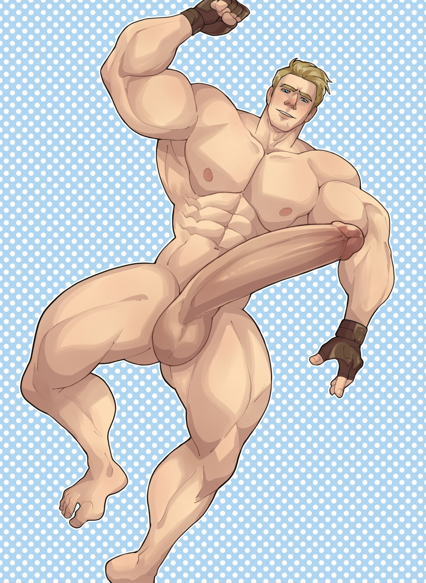 1boy bara big_dick big_penis blonde_hair erect erect_penis erection huge_cock long_dick long_penis muscular muscular_male penis penis_focus solo solo_male yozorac1