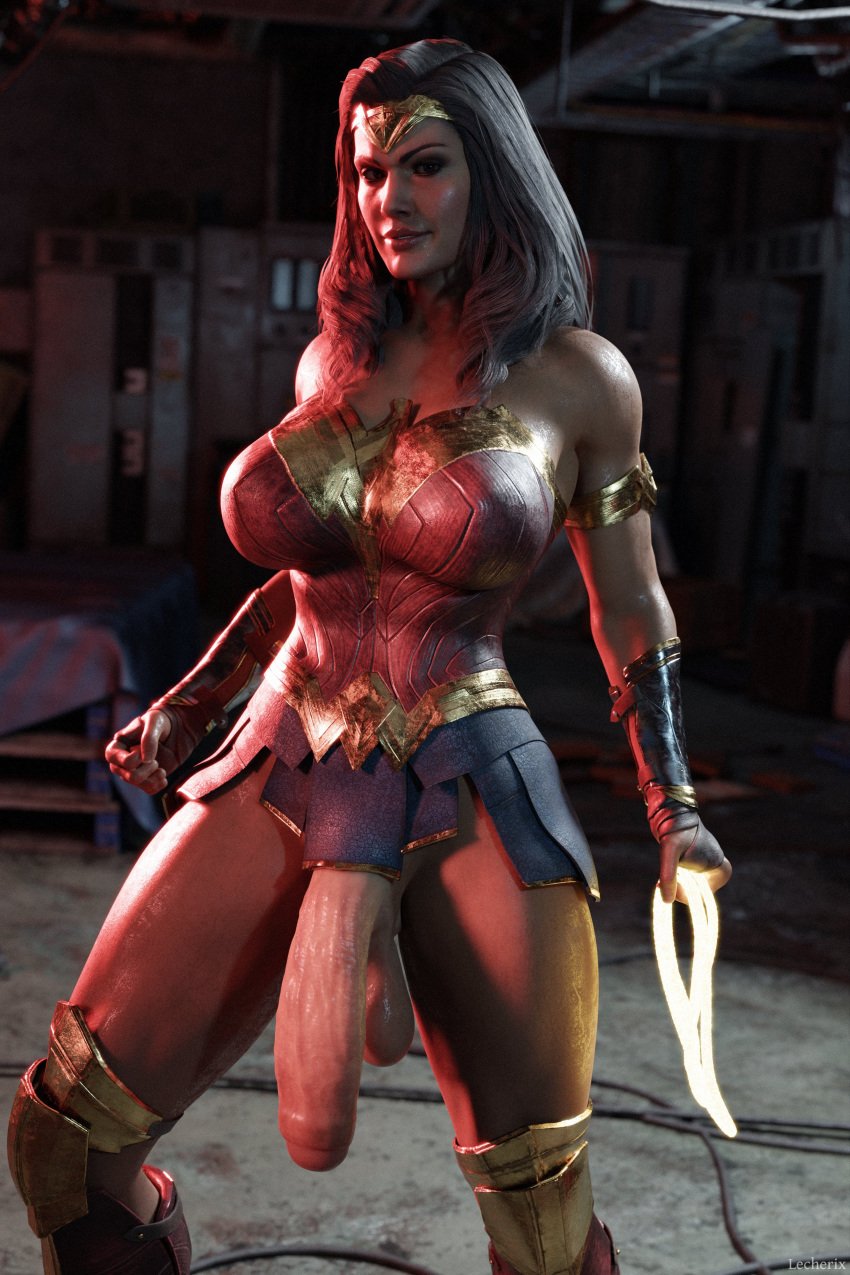 3d dc_comics diana_prince futa_only futanari hi_res injustice_2 lasso_of_truth lecherix solo wonder_woman wonder_woman_(series)