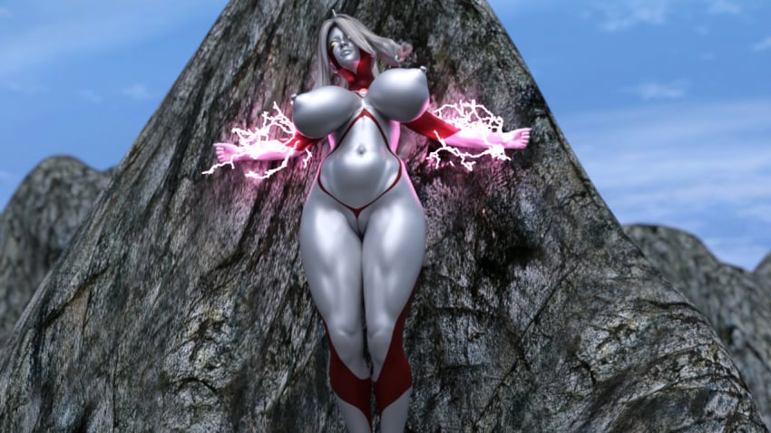 3d alien alien_girl alien_humanoid breasts glowing_eyes large_breasts nipples nude original original_character outside silver_skin superheroine thick_thighs ultraman_(franchise) ultrawoman wide_hips yoidore