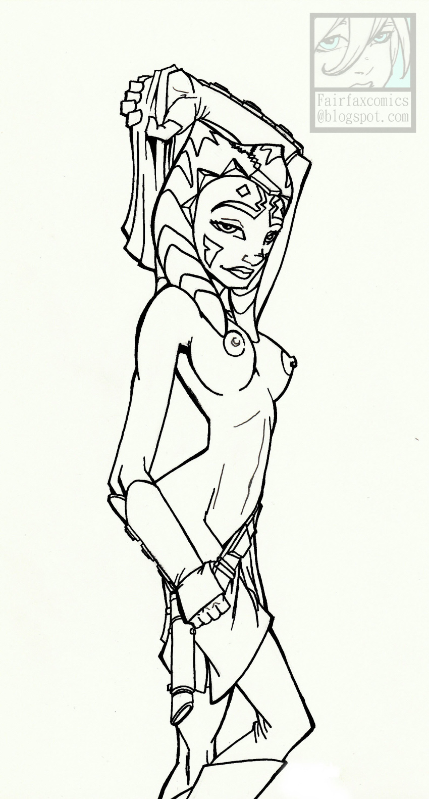 ahsoka_tano ass boots breasts erect_nipples fairfaxer female looking_at_viewer medium_breasts navel nipples solo standing star_wars stripping tagme togruta
