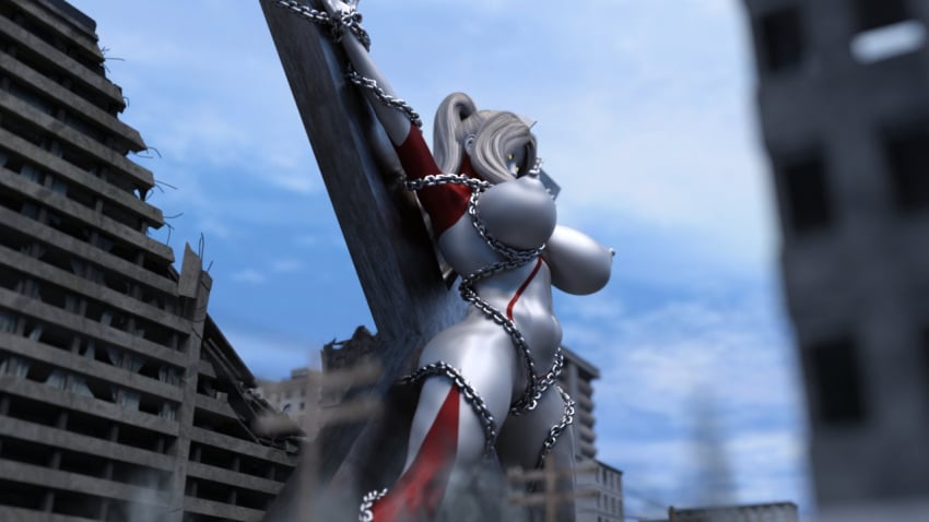 3d alien alien_girl alien_humanoid breasts glowing_eyes large_breasts nipples nude original original_character outside silver_skin superheroine thick_thighs ultraman_(franchise) ultrawoman wide_hips yoidore