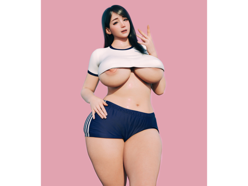 3d 3d_(artwork) black_hair breasts large_breasts long_hair original original_character puffy_nipples queltza thick_thighs wide_hips