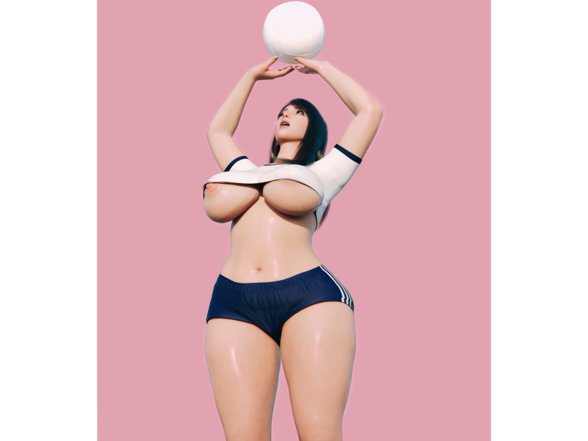 3d 3d_(artwork) black_hair breasts large_breasts long_hair original original_character puffy_nipples queltza thick_thighs wide_hips