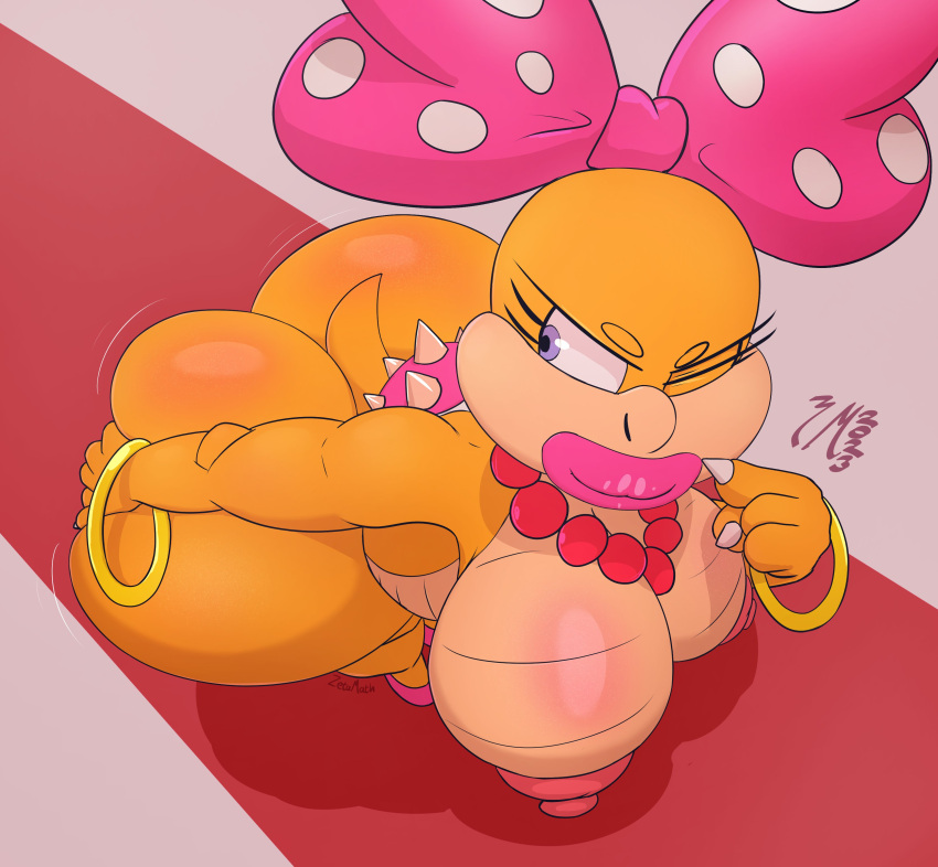 1girls ass_focus ass_grab big_ass big_breasts big_lips bimbo bimbo_lips breasts bubble_butt female female_only grabbing_own_ass hi_res huge_ass koopaling large_ass lipstick mario_(series) nintendo nude pink_lips pink_lipstick plump_lips presenting presenting_ass shortstack solo thick_lips wendy_o._koopa wink zaddymaddy