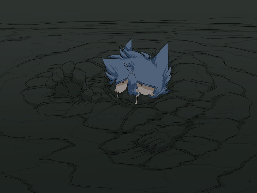 anthro blue_body blue_fur bodily_fluids crying fur helpless hi_res mud reaching shaggingdg sinking solo stuck tears