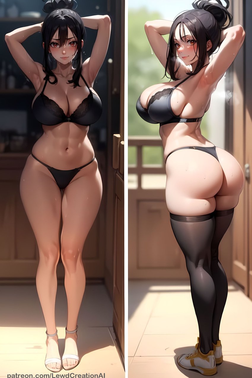 1girls ai_generated armpit_crease armpit_fetish armpits arms_behind_head arms_up big_breasts black_hair blush blush_lines blushing_at_viewer breasts breasts_out brown_eyes cameltoe curvy curvy_figure dendra_(pokemon) female heavy_breathing indoors large_breasts lewdcreationsai lingerie looking_at_viewer mature mature_female multiple_views pokemon pokemon_sv puffy_areola puffy_nipples smirk smirking solo solo_female solo_focus stockings sweat sweatdrop sweating sweaty tagme thick thick_ass thick_legs thick_thighs thighhighs thighs