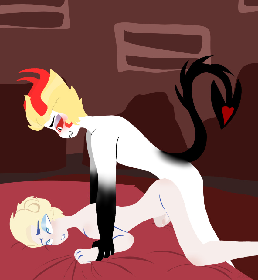 angel blonde_hair demon femboy gay gay_sex hazbin_hotel lucifer_morningstar_(hazbin_hotel) male male/male male_only saint_peter_(hazbin_hotel) twink two_bottoms yaoi