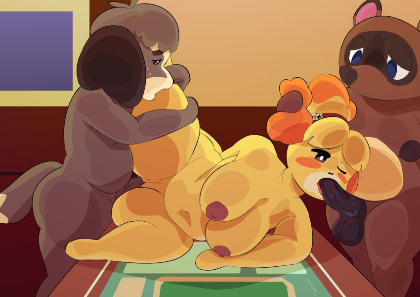 1girls 2boys animal_crossing anthro areola ass balls big_breasts blush breasts brother_(lore) brother_and_sister_(lore) brown_body brown_fur canid canine canis digby_(animal_crossing) digital_media_(artwork) domestic_dog double_penetration duo erection fellatio female female_penetrated fur genitals group group_sex hair hi_res humanoid_genitalia humanoid_penis incest incest_(lore) inside isabelle_(animal_crossing) male male/female male_penetrating male_penetrating_female mammal mmf_threesome mouth nintendo nipples nude oral oral_penetration oral_sex penetration penile penile_penetration penis penis_in_mouth penis_in_pussy pussy sex shih_tzu sibling_(lore) sister_(lore) slightly_chubby slightly_chubby_female slightly_chubby_male table_sex tail threesome tom_nook toonarscontent toy_dog trio vagina vaginal vaginal_penetration vaginal_sex yellow_body yellow_fur