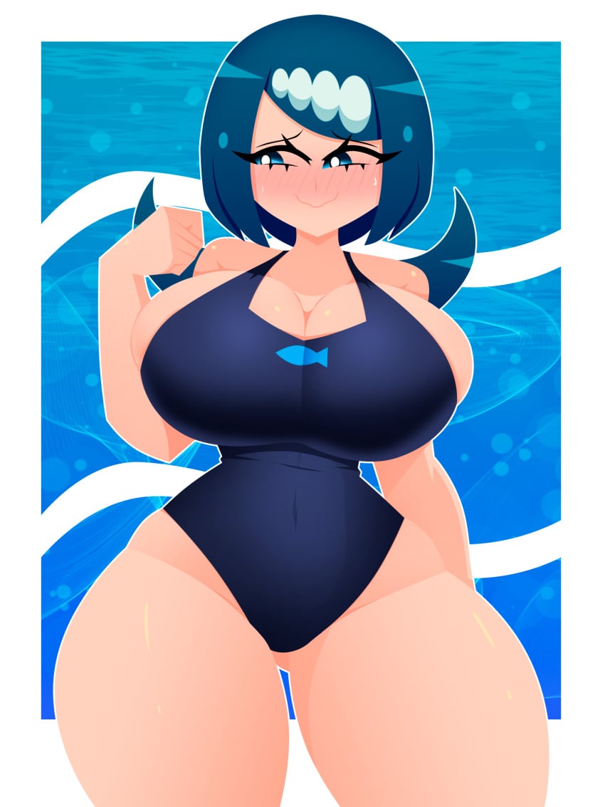 1girls ass_visible_through_thighs big_ass big_breasts blue_hair blush cleavage curvy female huge_breasts lana's_mother_(pokemon) large_breasts milf mother one-piece_swimsuit pokemon solo swimsuit thick_thighs tight_clothing tight_fit voluptuous voluptuous_female wide_hips xan-gelx(xan)