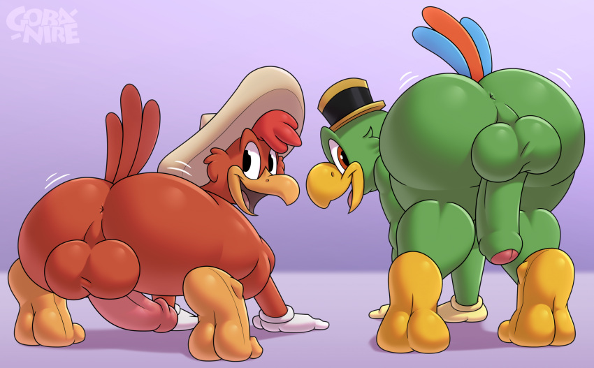 anthro anus ass avian balls big_ass bird bottomless chicken disney duo erection foreskin gloves gobanire hat jose_carioca looking_back male male_only nipples nude nude_male panchito_pistoles parrot penis perineum presenting presenting_hindquarters sombrero the_three_caballeros twerking