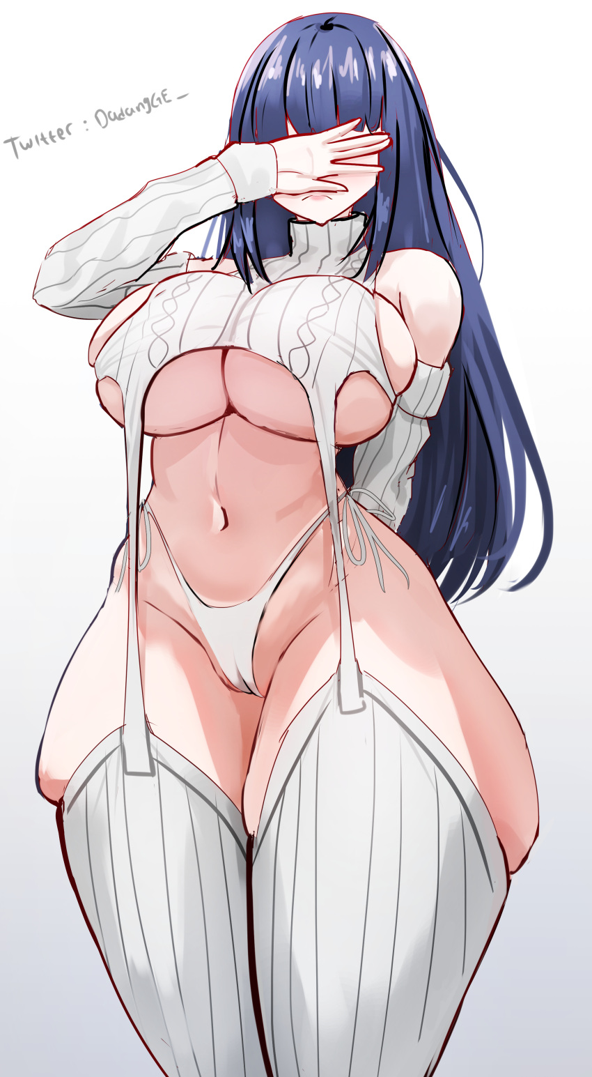 1girls arm_warmers armwear bare_shoulders bare_thighs belly belly_button big_breasts bimbo blue_hair busty cameltoe child_bearing_hips cleavage covered_eyes dadang embarrassed female female_focus female_only frown g-string hand_over_face hi_res high_resolution highres hinata_hyuuga hourglass_figure hyuuga_hinata large_breasts legwear light-skinned_female light_skin lingerie lips lipstick long_hair makeup naruto naruto:_the_last naruto_(series) naruto_shippuden no_bra pale-skinned_female pale_skin panties pink_lips pink_lipstick pose posing pussy shounen_jump shy sideboob skimpy skimpy_clothes solo solo_female solo_focus standing stockings sweater thick_thighs thighhighs thighs thong thunder_thighs toned toned_female turtleneck turtleneck_sweater underboob underwear vagina very_long_hair virgin_destroyer_sweater virgin_killer_outfit virgin_killer_sweater voluptuous voluptuous_female white_background white_legwear white_lingerie white_panties white_thong white_underwear wide_hips