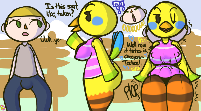 ahe_gao animal_crossing anthro ass assertive_female avian bedroom_eyes big_butt bird bottomless bubble_butt bulge clothed clothing comic curvy_figure dominant dominant_female duo erect_nipples female human instant_loss_2koma klutzatdusk looking_pleasured male male/female mammal narrowed_eyes nintendo nipple_outline nipples one_eye_closed public questionable_consent seductive shirt stomach_bulge tank_top topwear twiggy_(animal_crossing) villager_(animal_crossing) wide_hips wink