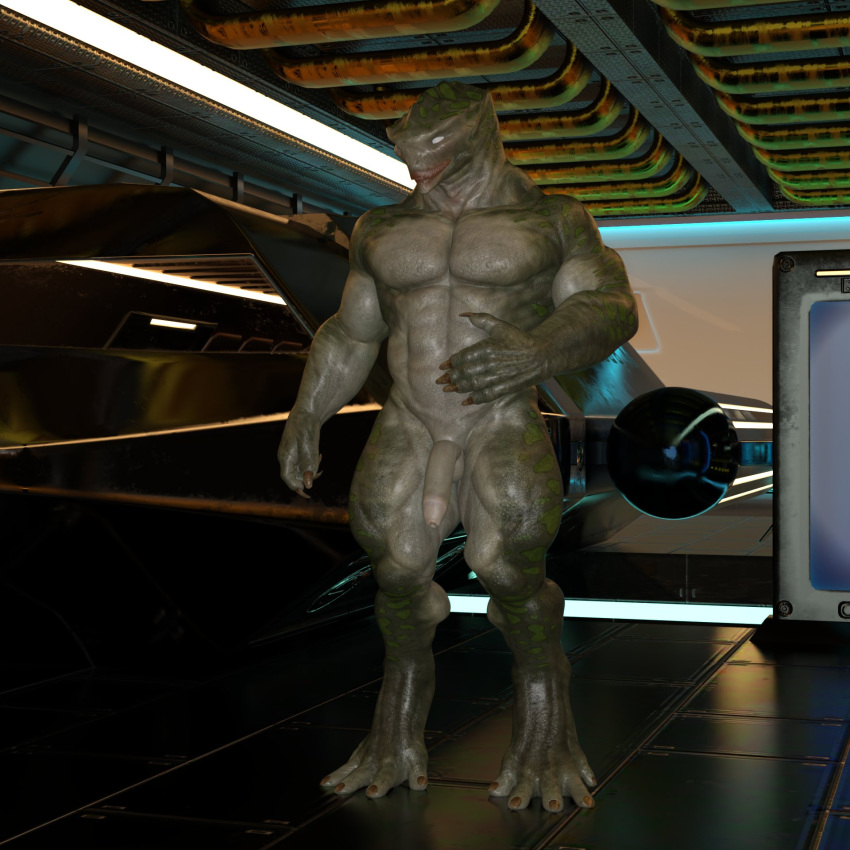 1boy 3d 3d_(artwork) 3d_model alien alien_humanoid concept_art indoor_nudity indoors male male_focus male_only muscular oc original original_character sci-fi science_fiction solo solo_focus solo_male uncut uncut_penis wereorc_(artist)