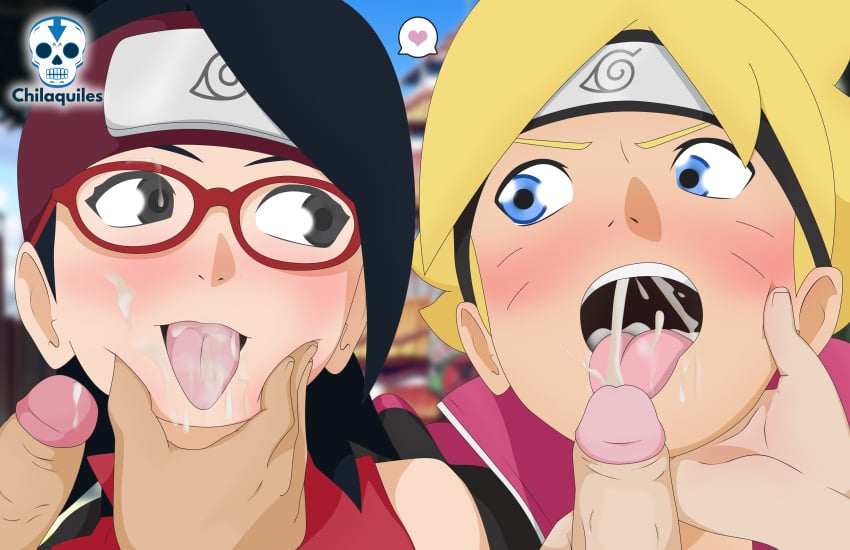 1girls 3boys after_fellatio after_oral ahoge bisexual bisexual_male black_eyes black_hair blonde_hair blue_eyes blush boruto:_naruto_next_generations both_sexes_in_same_situation chilaquiles climax cum cum_in_mouth cumdrip cumshot cumshot_in_mouth face_grab foursome glasses headband heart high_resolution konohagakure_symbol kunoichi looking_at_another looking_at_partner megane multiple_boys naruto naruto_(series) ninja open_mouth sarada_uchiha shinobi spoken_heart teenage_boy teenage_girl teenager tongue tongue_out uncensored upper_body uzumaki_boruto watermark yaoi