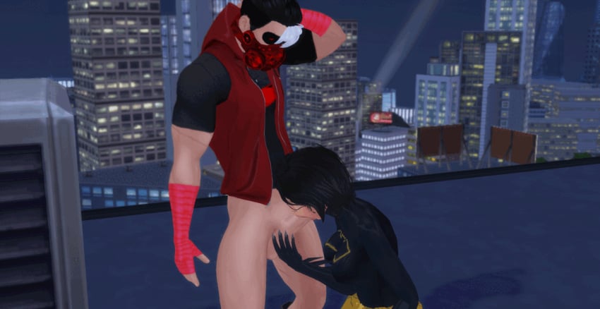 1boy 1girls 3d animated batgirl batgirl_(cassandra_cain) batman_(series) blowjob cassandra_cain dc dc_comics fellatio fondling_balls jason_todd male oral pof3445 red_hood_(dc) the_sims the_sims_4