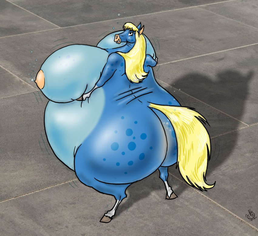 2018 anthro ass_bigger_than_head ass_expansion belly_expansion blue_pony breast_expansion breasts_bigger_than_head bubbles fuusenroba horse inflation tagme