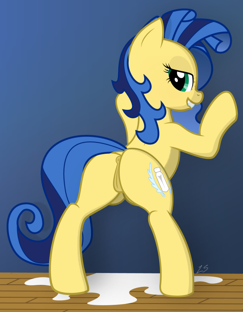 above_average_crotchboobs anus ass blue_hair crotchboobs crotchboobs_visible_through_thighs equine female feral half-closed_eyes horse looking_back luckysmores milk milky_way_(character) milky_way_(mlp) milky_way_(oc) my_little_pony pony pussy