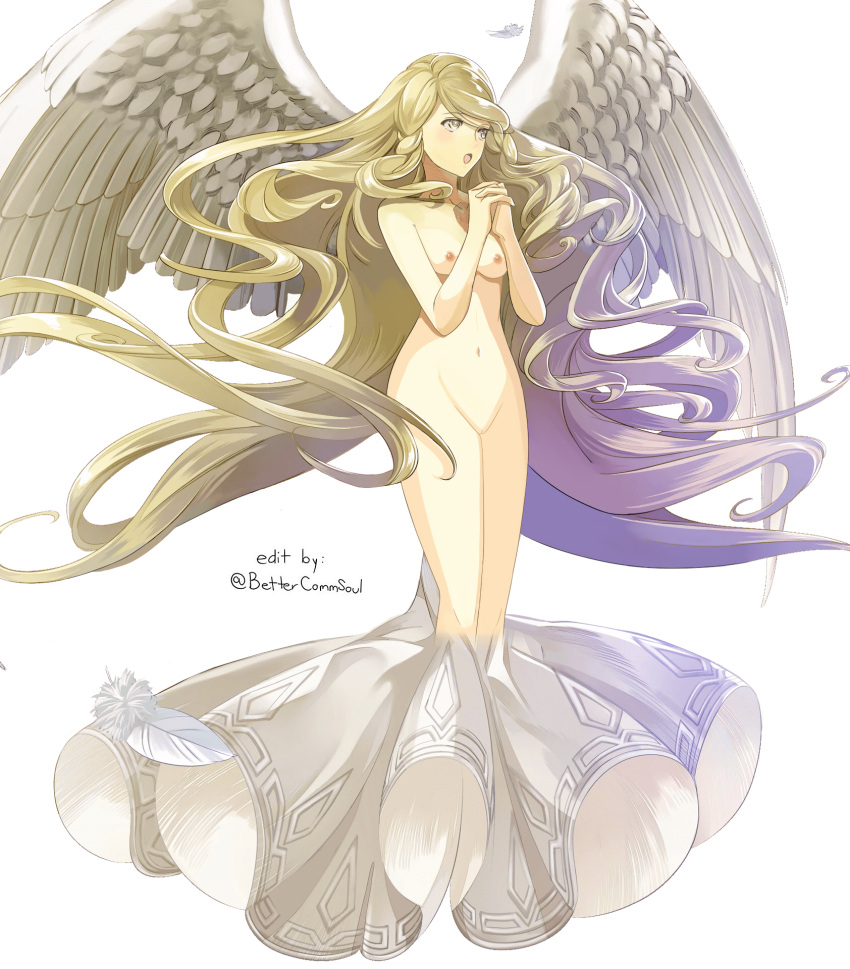 1girls angel angel_wings bare_arms bare_legs bettercommsoul blonde_hair braid breasts completely_nude dress edit female female_only fire_emblem fire_emblem:_path_of_radiance fire_emblem:_radiant_dawn fire_emblem_heroes full_body leanne_(fire_emblem) legs long_hair medium_breasts nintendo nipples nude nude_female nude_filter open_mouth own_hands_together pussy singing solo very_long_hair white_background wings yellow_eyes yellow_hair