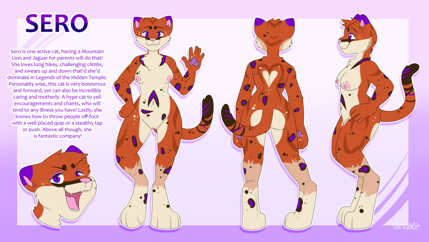 absurd_res anthro breasts cougar felid feline female genitals gesture heart hi_res hybrid jaguar mammal model_sheet nipples open_mouth pantherine pawpads pussy sero_(feroxdoon) shoelace_(artist) solo tagme tail waving wide_hips