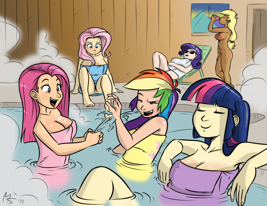 2011 6girls allosaurus applejack_(mlp) areola breasts busty cleavage female female_only fluttershy_(mlp) friendship_is_magic human humanized mane_six_(mlp) megasweet multiple_females my_little_pony nipples onsen pinkamena_(mlp) pinkie_pie_(mlp) pussy rainbow_dash_(mlp) rarity_(mlp) straight_hair towel twilight_sparkle_(mlp) voluptuous