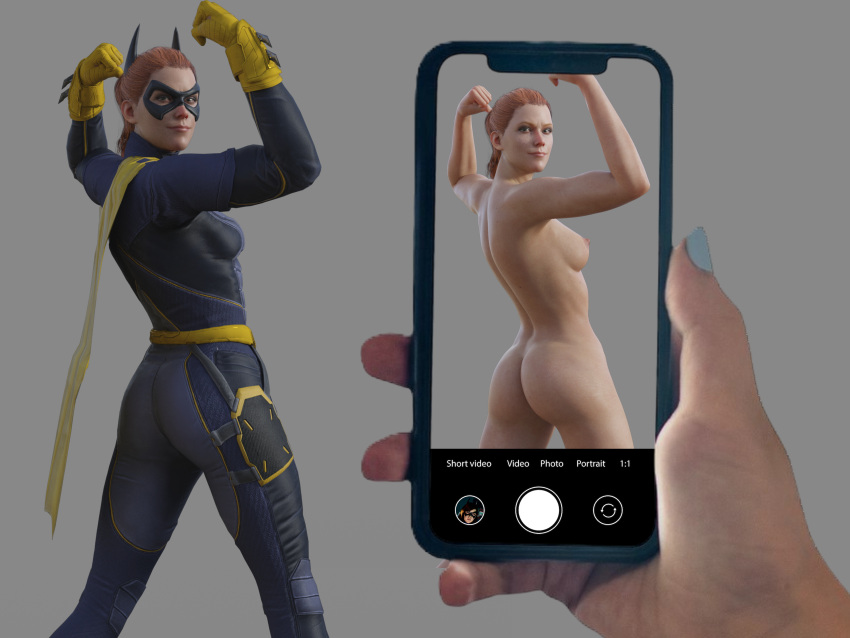 3d 3d_(artwork) ass ax_ar1 barbara_gordon barbara_gordon_(gotham_knights) batgirl batgirl_(gotham_knights) batman_(series) boobs breasts camera cape completely_naked completely_naked_female completely_nude completely_nude_female dc dc_comics female gloves gotham_knights mask naked naked_female nipples nude nude_female oblivious phone_camera phone_screen red_hair redhead superhero superheroine taking_photo taking_picture tits unaware unmasked x-ray x-ray_camera