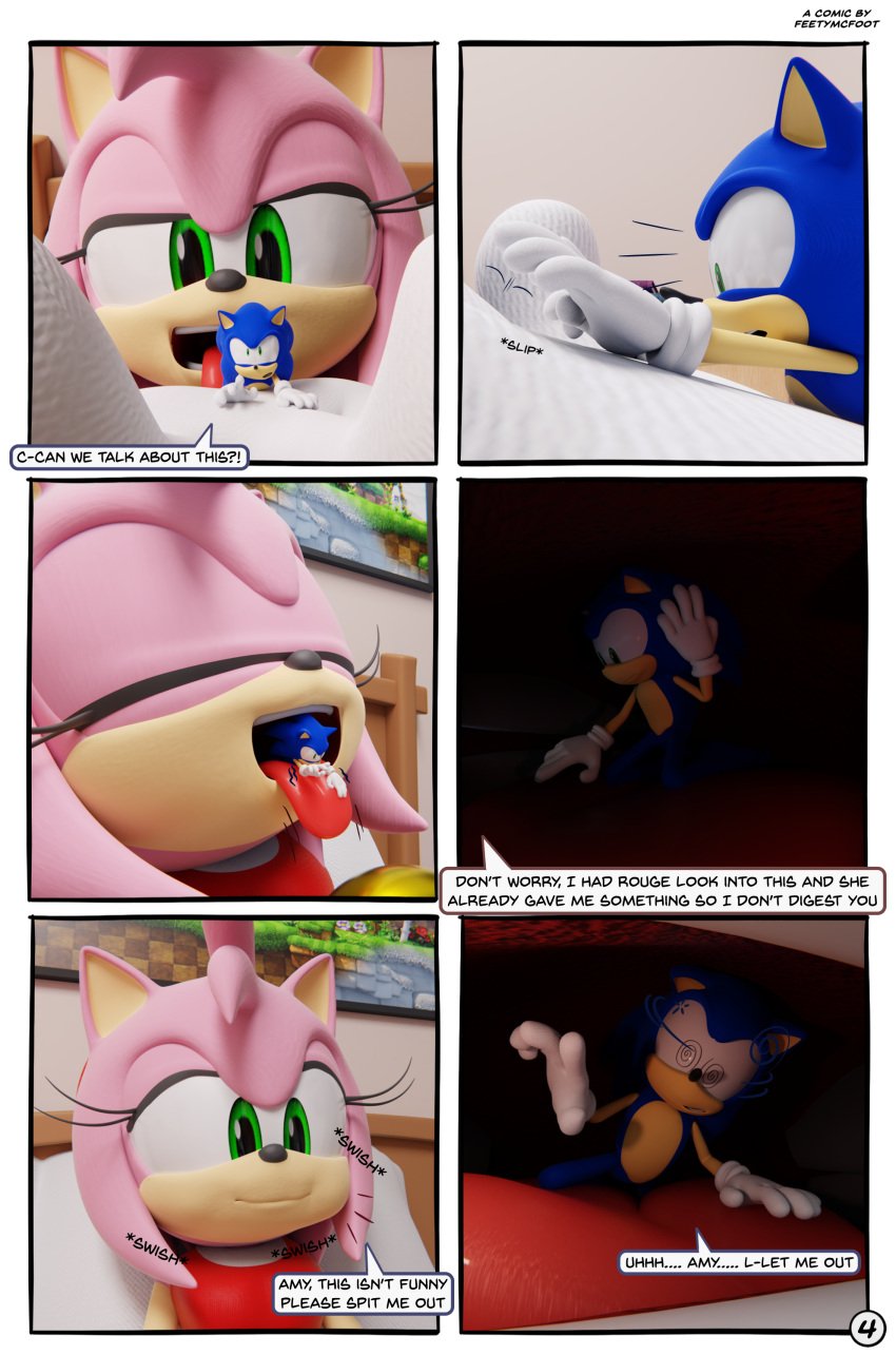 absurd_res amy_rose anthro comic dialogue duo english_text feetymcfoot female hi_res male male/female micro oral_vore questionable_consent sega sonic_(series) sonic_the_hedgehog sonic_the_hedgehog_(series) speech_bubble text vore