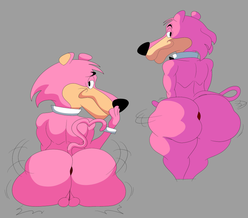 anthro anus balls big_ass big_butt blastprocessing16 bubble_ass bubble_butt cartoony feline gay hanna-barbera hi_res mammal mountain_lion pink_fur shaking_butt showing_ass smile snagglepuss snagglepuss_(series) tail