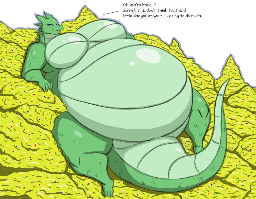 anthro belly big_belly deepest_sword dragon fat female female_only huge_belly long_the_dragon lying mizz-britt morbidly_obese obese on_back overweight scalie treasure