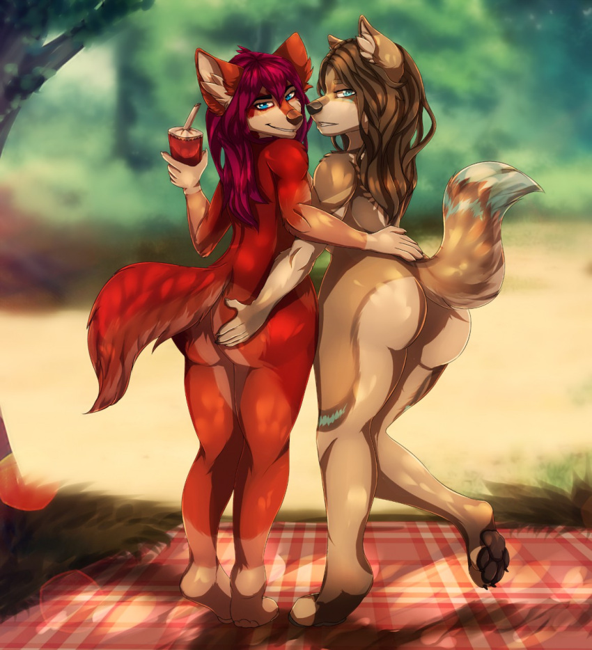 anthro big_butt bubble_ass bubble_butt casual_nudity forest wolf woods