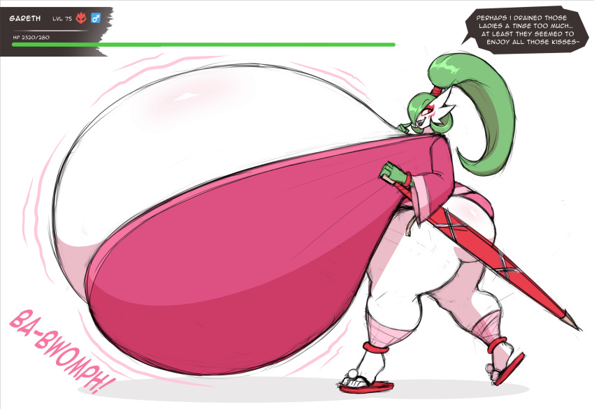 1boy big_ass big_breasts big_butt bouncing_breasts breast_expansion breasts_bigger_than_head bulge busty busty_boy cleavage femboy feminine_male game_freak gardevoir gareth_(thorstone) gigantic_breasts green_hair huge_breasts male male_breast_expansion male_breasts male_cleavage male_gardevoir male_only male_with_breasts nintendo pokemon pokemon_(species) ponytail solo solo_male thick_thighs thorstone voluptuous_male weight_gain white_body wobbling_breasts